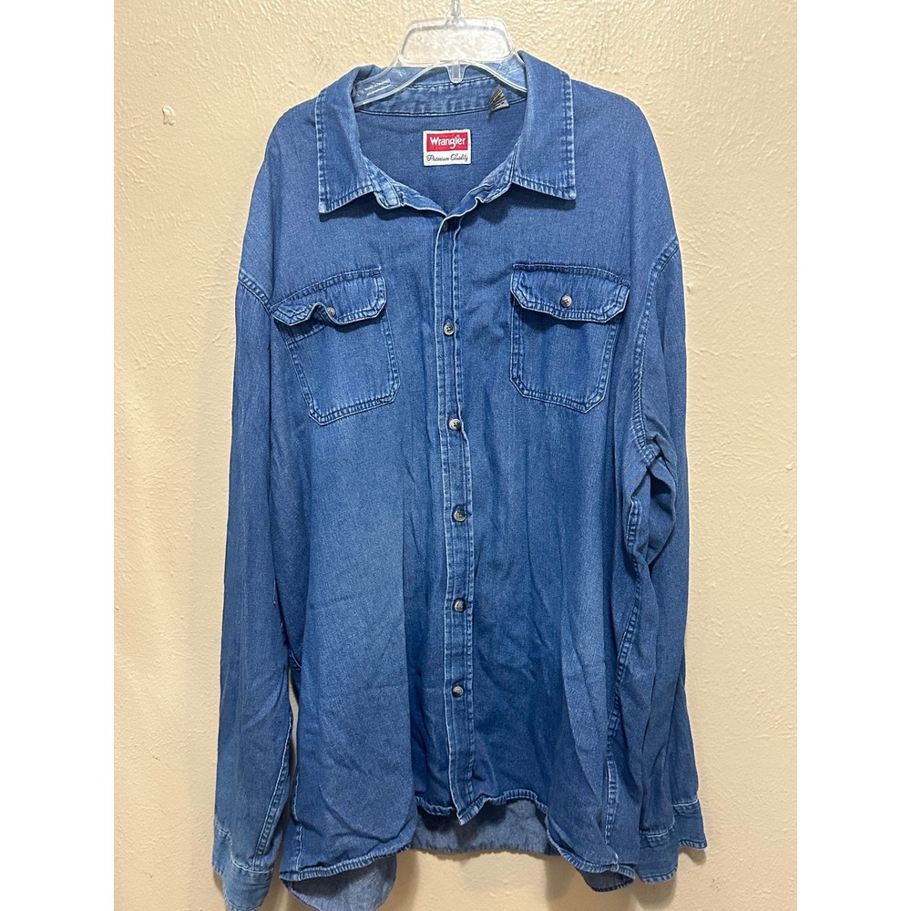 Wrangler‎ Premium Denim Shirt Mens 2XT Blue Button Up Long Sleeve Casual
